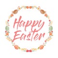 Easter background with traditional decorations. Easter greeting with colored eggs
