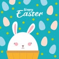 vector easter postcard, happy easter banner green background with eggs and rabbit illustration Royalty Free Stock Photo