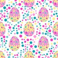 Easter background. Vector Seamless Pattern. Multicolored eggs with flowers.