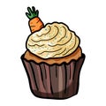 Easter baking with decoration. Muffin or cupcake with carrot. - Vector Royalty Free Stock Photo