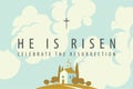 Easter banner with a Church on a hill, sky and clouds