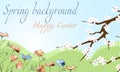 Easter banner with delicate flowers. Vector background with spring flowers for greeting cards and posters. Easter greetings