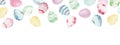 Easter banner design with falling eggs, watercolor decoration for Easter holidays, cute colorful simple and floral Easter eggs