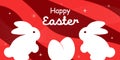 Easter banner. Fashionable Easter design with typography, eggs and a rabbit in Red bright colors and whitewashed bunnies.