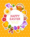 Easter Banner with Flat Icons and Circle Frame