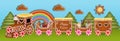 Easter banner. Landscape with gingerbreads train and easter sweets