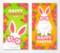 Easter Banners With Flat Cute White Rabbit