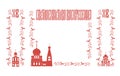 Easter banners, silhouettes of Orthodox churches and inscription in Russian bright Christ`s resurrection