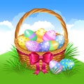 Easter basket with color painted easter eggs. Easter eggs Royalty Free Stock Photo