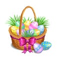 Easter basket with color painted easter eggs on white Royalty Free Stock Photo