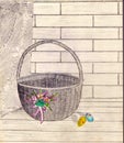 Easter basket with colored eggs. Graphic sketch. Royalty Free Stock Photo