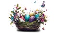 Easter Basket And Colorful Eggs - Generative AI