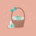 Easter basket with different eggs on a light background. Easter basket with different eggs on a light background Royalty Free Stock Photo
