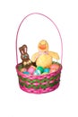 Easter basket with eggs and candy Royalty Free Stock Photo