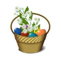 Easter basket with eggs and daisies Royalty Free Stock Photo