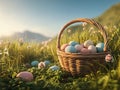 Easter basket with eggs outdoors Royalty Free Stock Photo