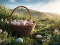Easter basket with eggs outdoors Royalty Free Stock Photo