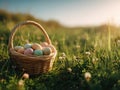 Easter basket with eggs outdoors Royalty Free Stock Photo