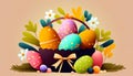 Easter basket with eggs - A whimsical Easter basket brimming with pastel-colored eggs, decorations - ai generated.