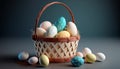 Easter - a basket with festive eggs. Postproducted generative AI digital illustration.