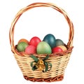 Easter Basket Filled Colored Eggs Isolated Royalty Free Stock Photo