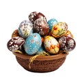 Easter basket filled with hand painted pastel Easter Eggs