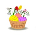 Easter basket with flowers and eggs