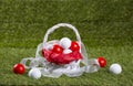 Easter Basket with Golf Balls and Ribbons Royalty Free Stock Photo