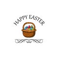 Easter basket. Painted eggs. Greeting card. Colorful Easter eggs. Swirls. Vector. Royalty Free Stock Photo