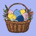Easter Basket with Painted Eggs Illustration Royalty Free Stock Photo