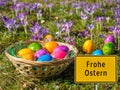 Colorful Easter basket with shield Royalty Free Stock Photo