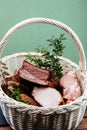 Easter basket with smoked meat.