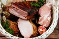 Easter basket with smoked meat.