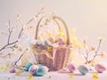 An Easter basket takes center stage, artfully arranged against a clear white background