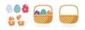 Easter basket woven with eggs icon vector flat cartoon graphic illustration set, flower bamboo wicker hamper box holder isolated Royalty Free Stock Photo