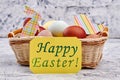Easter basket, yellow greeting card.