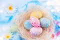 Easter. Beautiful colorful eggs with decorations