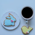 Easter bird and bunny festive sweet gingerbread cupcake, cookies.