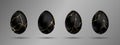Easter black eggs set. Luxury eggs with different Kintsugi gold thin lines. Spring holiday. Realistic vector