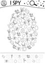 Easter black and white I spy game for kids. Searching and counting activity for preschool children with traditional holiday