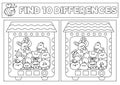 Easter black and white kawaii find differences game. Coloring page with cute animals in toy vending machine. Spring holiday puzzle Royalty Free Stock Photo