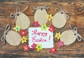 Easter blank paper label, the shape of eggs, colorful applique f Royalty Free Stock Photo