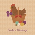 Easter Blessings card with hen in a basket