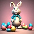 Easter Bliss: Pixar Art Style 3D Rendered Bunny Amidst Colorful Easter Eggs