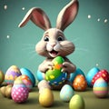 Easter Bliss: Pixar Art Style 3D Rendered Bunny Amidst Colorful Easter Eggs