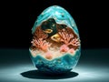 A Easter blue egg with a fish and coral inside Royalty Free Stock Photo