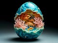 A Easter blue egg with a fish and coral inside Royalty Free Stock Photo