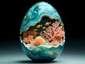 A Easter blue egg with a fish and coral inside Royalty Free Stock Photo