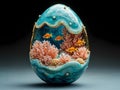 A Easter blue egg with a fish and coral inside Royalty Free Stock Photo
