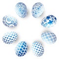 Easter blue eggs on white